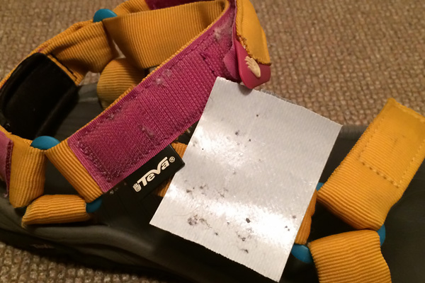 ハリケーンXLTのベルクロのホコリをガムテで取る